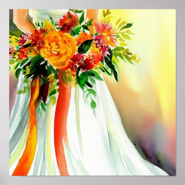 Poster Coucher du soleil, Bouquet en cascade nuptiale 1, (Devant)