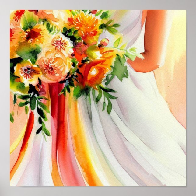 Poster Coucher du soleil, Bouquet en cascade nuptiale 2, (Devant)