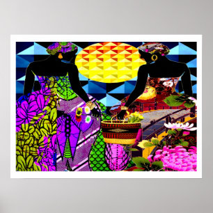 Poster Coucher du soleil dans le jardin des fleurs