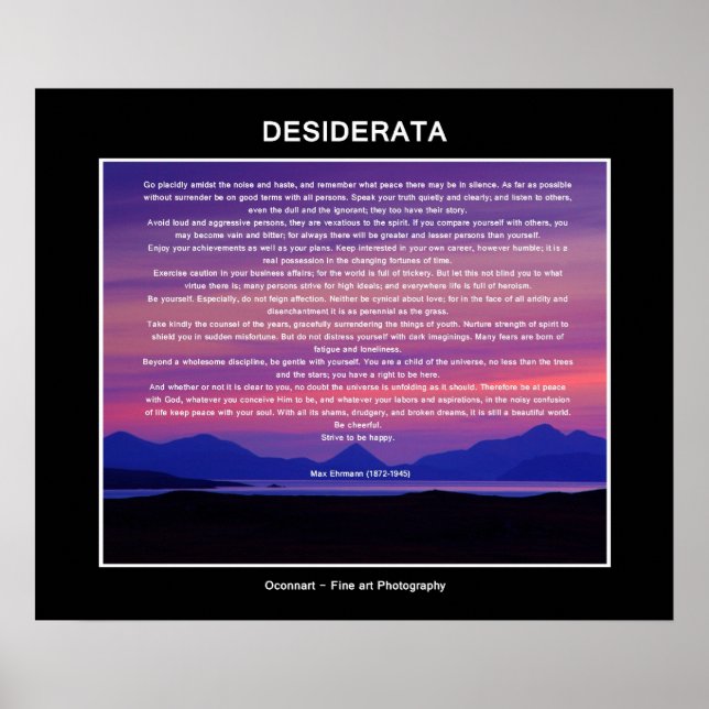 Poster coucher du soleil de Desiderata (Devant)