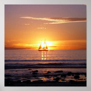Poster Coucher du soleil de plage de câble