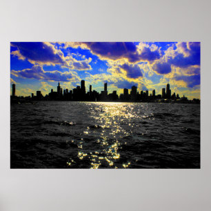 Poster Coucher du soleil d'horizon de Chicago
