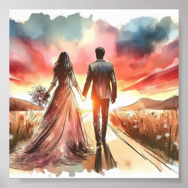 Poster Coucher du soleil du jour de mariage (Devant)