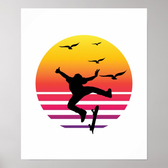 Poster Coucher du soleil du Rétro Skateboard, #Skateboard (Devant)