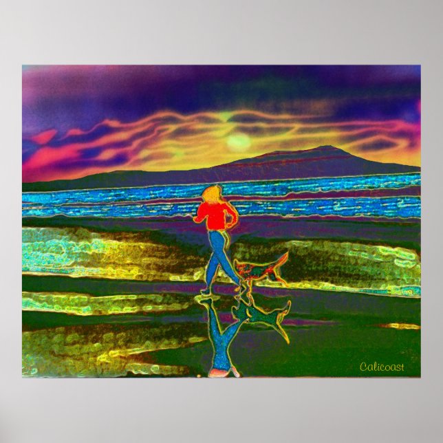 Poster Coucher du soleil Jog avec un chien... (Devant)