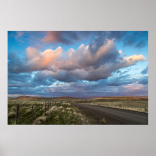 Poster Coucher du soleil sur Gravel Zumwalt Prairie Road