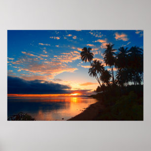 Poster Coucher du soleil tropical d'île hawaïenne