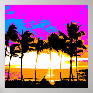 Poster Coucher du soleil vintage de palmiers du tigre 80s