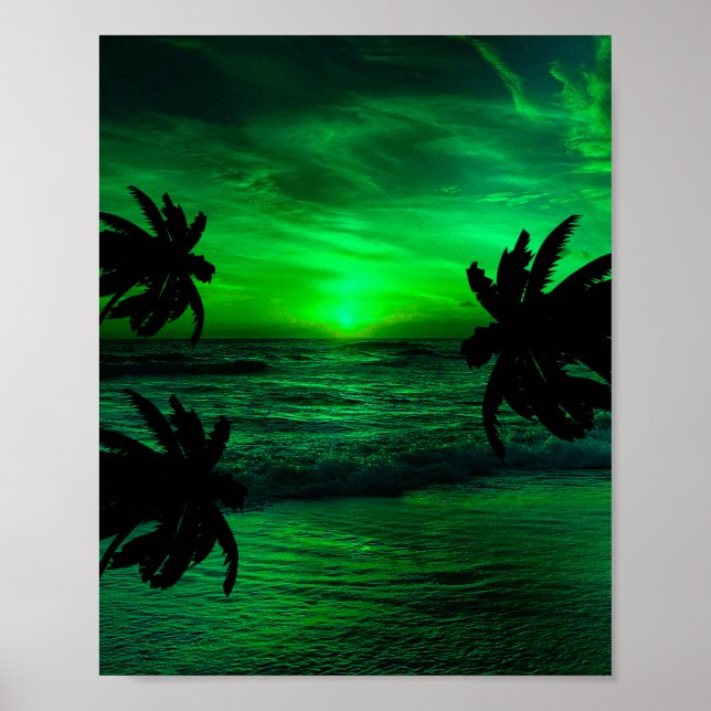 POSTER COUCHERS DE SOLEIL VERTS PAYSAGE OCÉANIQUE   (Devant)