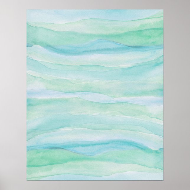 Poster Couches d'aquarelle bleu vert Art Abstrait (Devant)