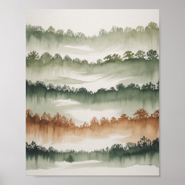 Poster Couches de Forêt Misty - Paysage Aquarelle (Devant)