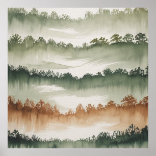 Poster Couches de Forêt Misty - Paysage Aquarelle