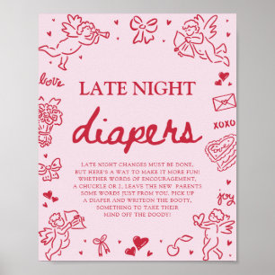 Poster Couches de nuit pour bébé rose rouge Saint-Valenti