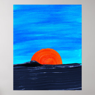 Poster Couleur bleu et orange Couleurs simples Couchers d