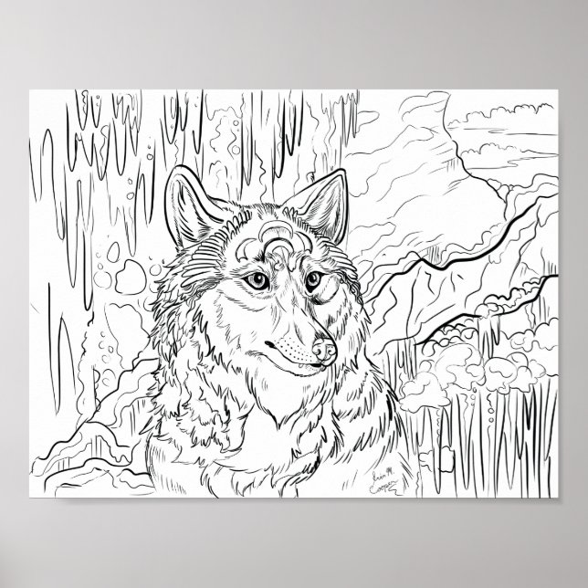 Poster Couleur de votre propre ligne de caverne Wolf Art (Devant)