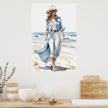 Couleur d'eau blanche, blanche et Denim