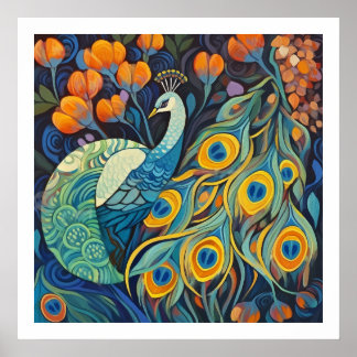 Poster Couleur d'eau bleue vive Peacock