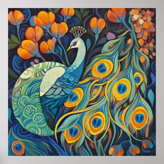 Poster Couleur d'eau bleue vive Peacock