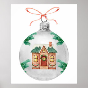 Poster Couleur d'eau de la maison de Noël
