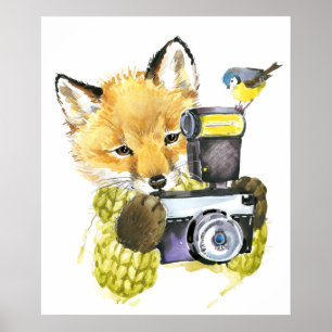 Poster Couleur d'eau mignonne Fox prendre des photos