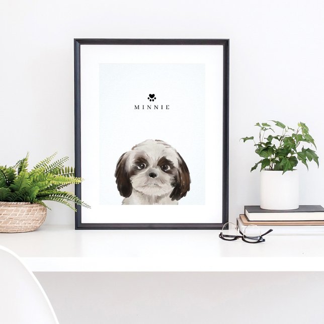 Poster Couleur d'eau mignonne Shih Tzu Illustration Nom d (Créateur téléchargé)