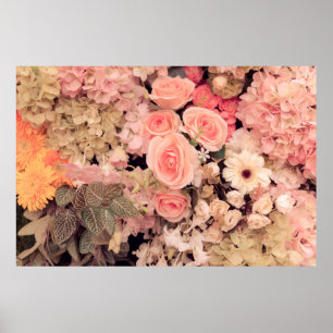 Poster Couleur des fleurs murales texture rétro - Effet V