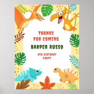 Poster Couleur mignonne Dino fête d'anniversaire