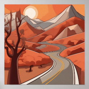 Poster Couleur pastel Illustration du paysage de la monta