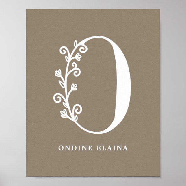 Poster Couleur personnalisée Monogramme Floral Lettre O N (Devant)