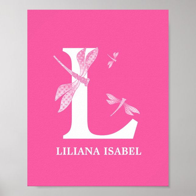 Poster Couleur personnalisée Monogramme Lettre L Dragonfl (Devant)