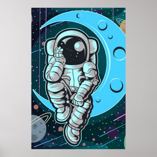 Poster couleur pleine astronaute (Devant)