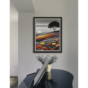 Poster Couleur Pop Hillside au coucher du soleil - Paysag