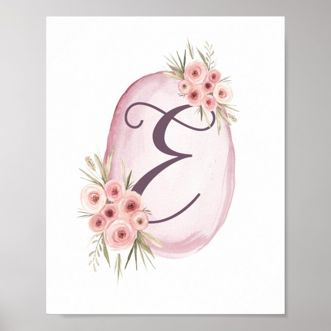 Poster Couleur rose Watecolore personnalisée initiale mig (Devant)