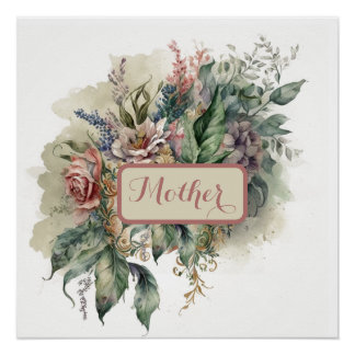 Poster Couleur vintage rose fleuri