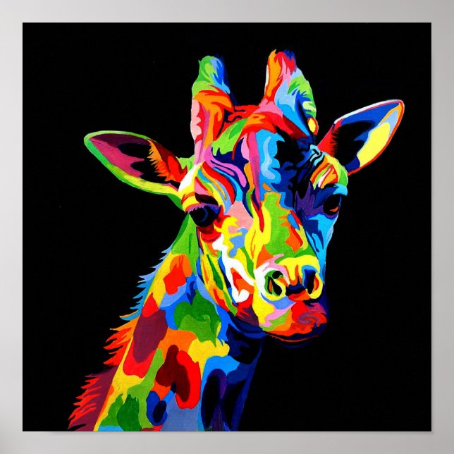 Poster Couleur vive Giraffe (Devant)