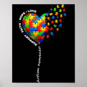 Poster Couleur Vive Puzzle Amour Cœur Autisme Sensibilisa