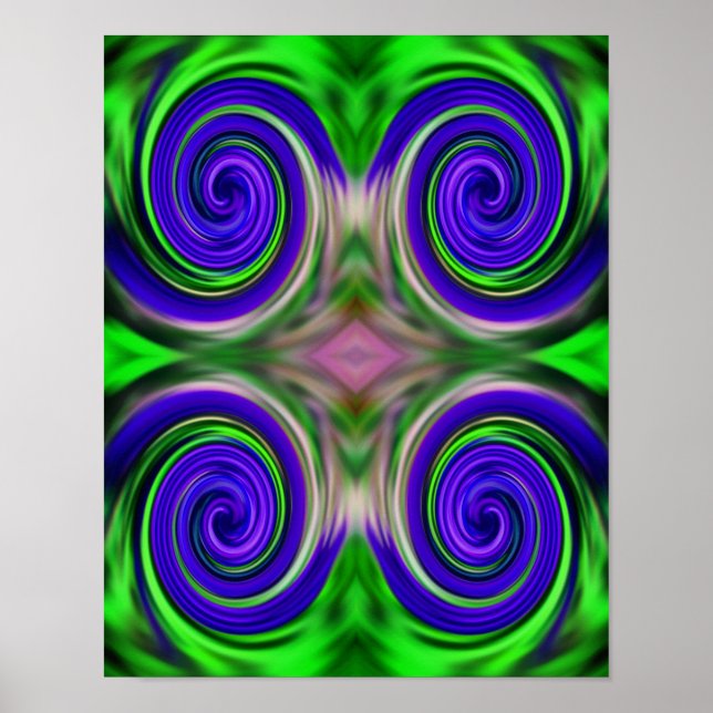 Poster Couleurs Abstraites de tourbillons vert pourpre (Devant)