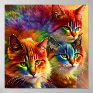 Poster Couleurs arc-en-ciel mignonnes   Rainbow Cat