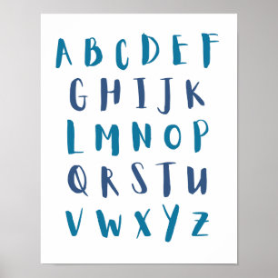 Poster Couleurs bleues Alphabet lettres majuscules Salle