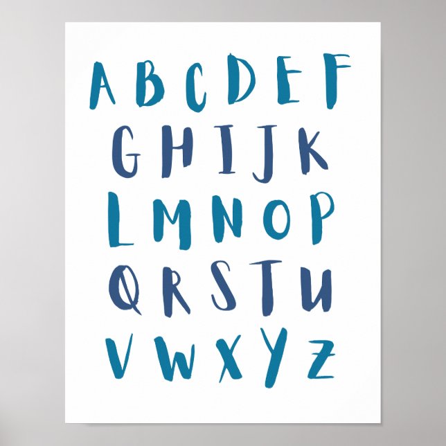 Poster Couleurs bleues Alphabet lettres majuscules Salle  (Devant)
