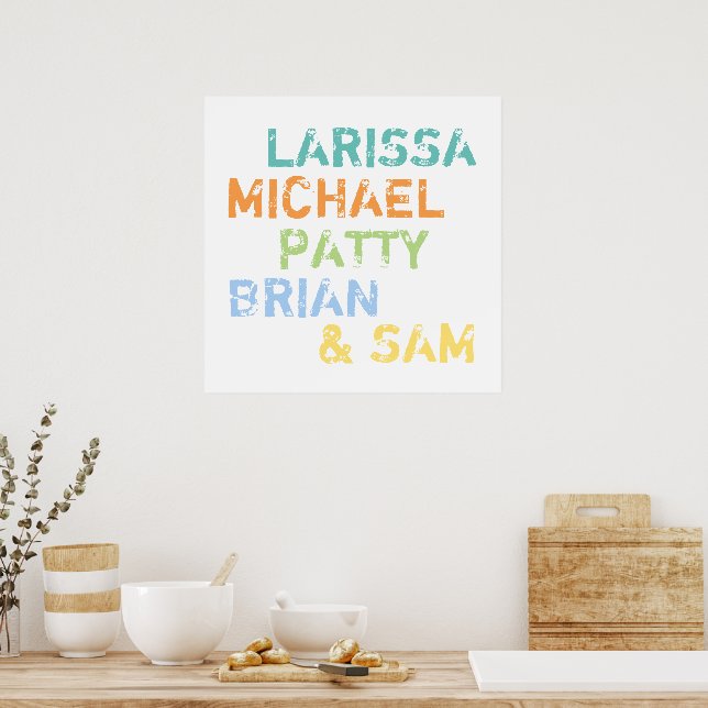 Poster Couleurs cool Noms de famille Typographie (Cuisine)