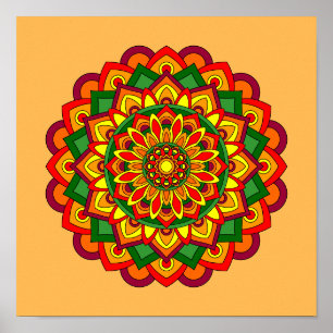 Poster Couleurs d'automne vives Floral Mandala