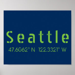 Poster Couleurs de l'équipe Seattle Longitude Latitude