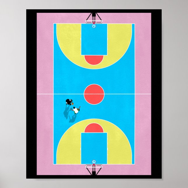 Poster Couleurs pastel du terrain de basket (Devant)