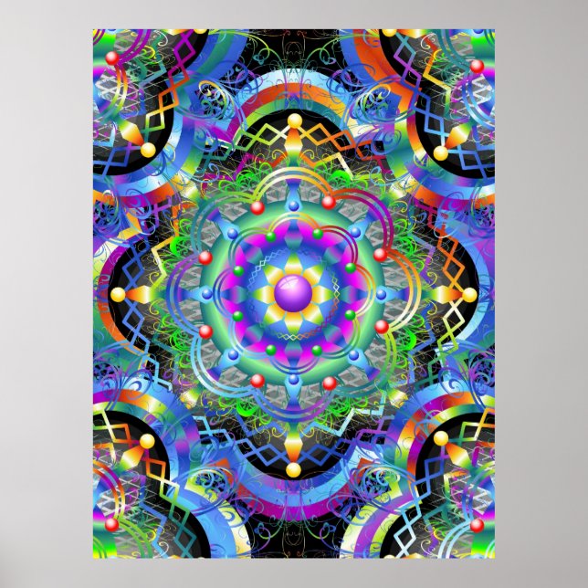 Poster Couleurs psychédéliques Universe Mandala (Devant)
