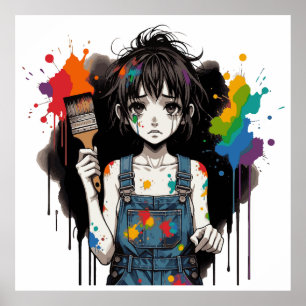 Poster Couleurs qui saignent Fille artiste Manga Anime Cr