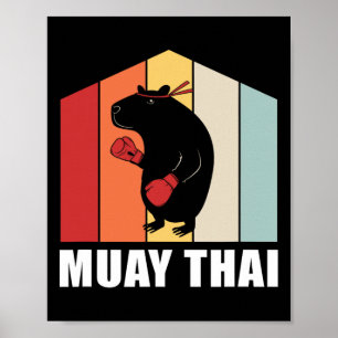 Poster Couleurs Rétro Animaux Pun Kickboxing Capyra Muay