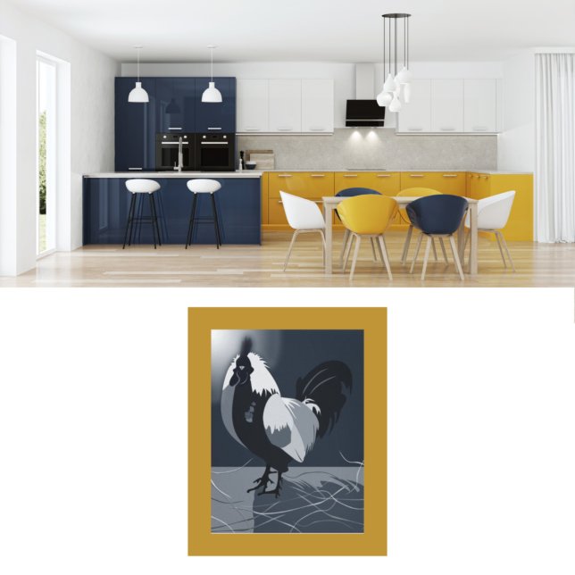 Poster Country Animal Rooster Bleu foncé Cuisine Mur Art (Country Animal Rooster Dark Blue Kitchen Wall Art)