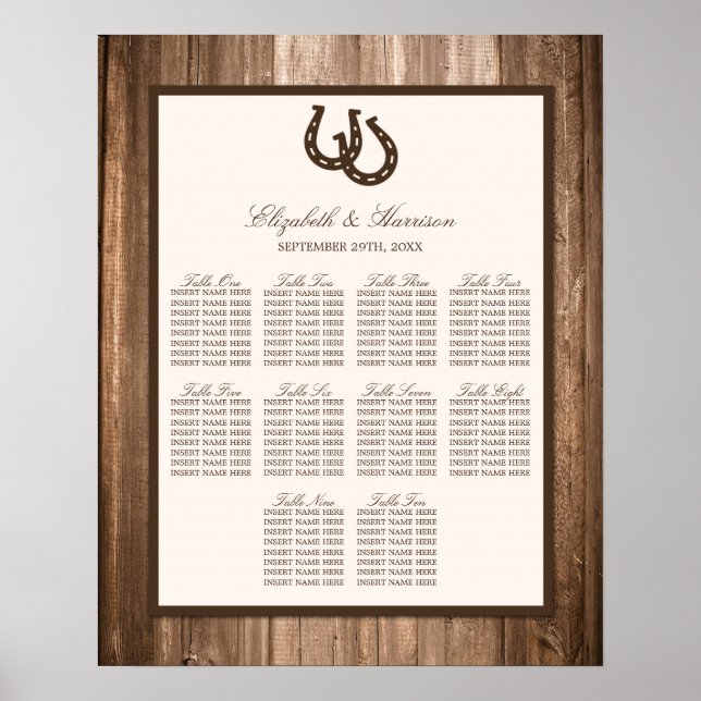 Poster Country Rustic Horseshoe & Brown Wood Mariage (Devant)