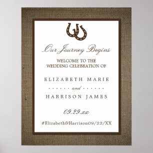 Poster Country Rustic Horseshoe Sur Burlap Mariage Bienve
